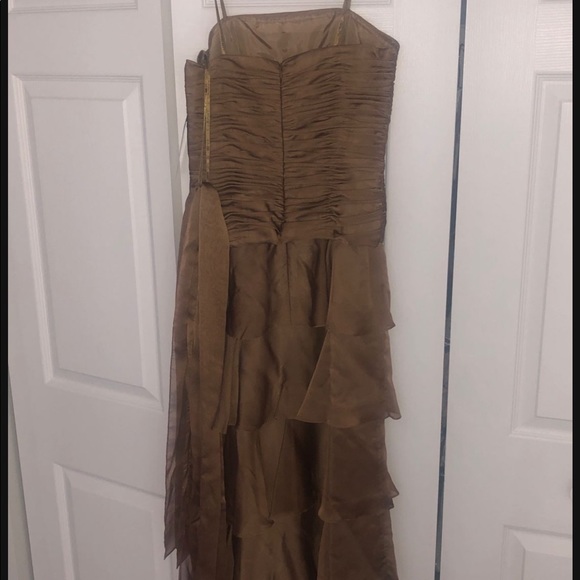 Ruffle Evening Gown floor Length Taupe Brown - Picture 5 of 8